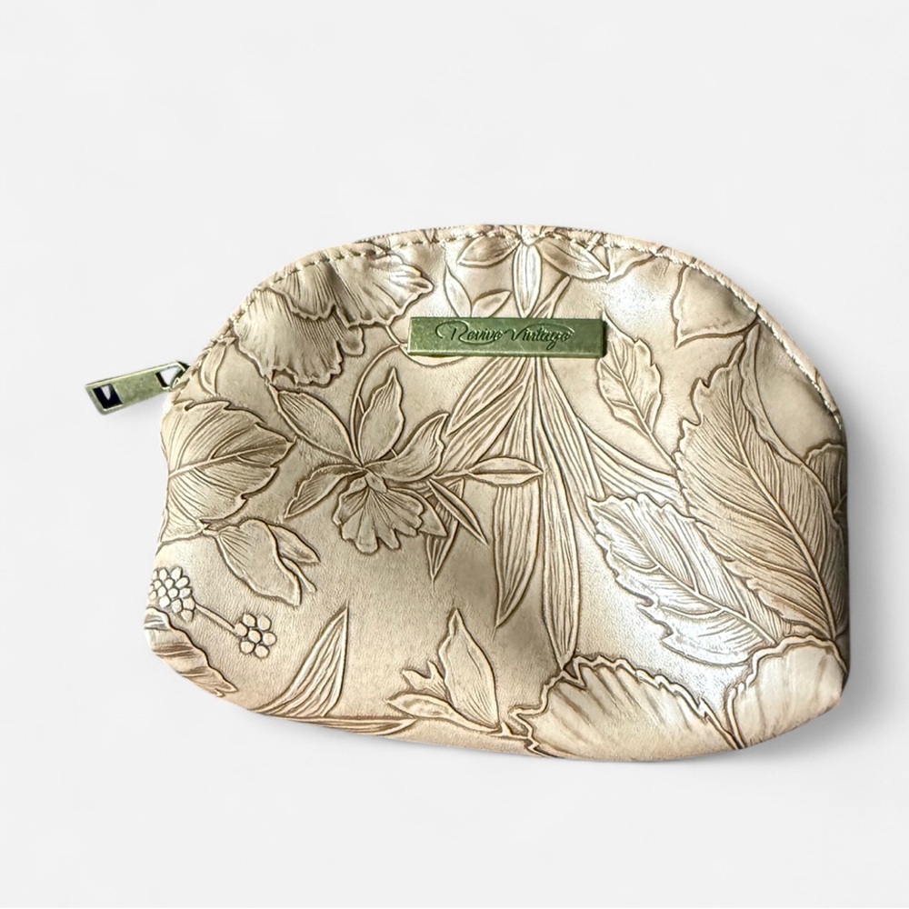 Embossed Floral Cosmetic Pouch in Pearl Cream